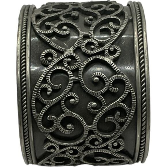 Antique Silver-Tone Cuff Bracelet With Intricate Swirl Design - Picture 2 of 5